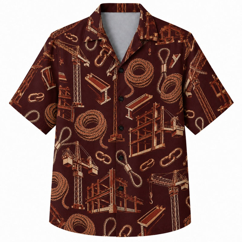 Labor Day Hawaiian Shirt- Steel Beam and Crane Print for the Weekend