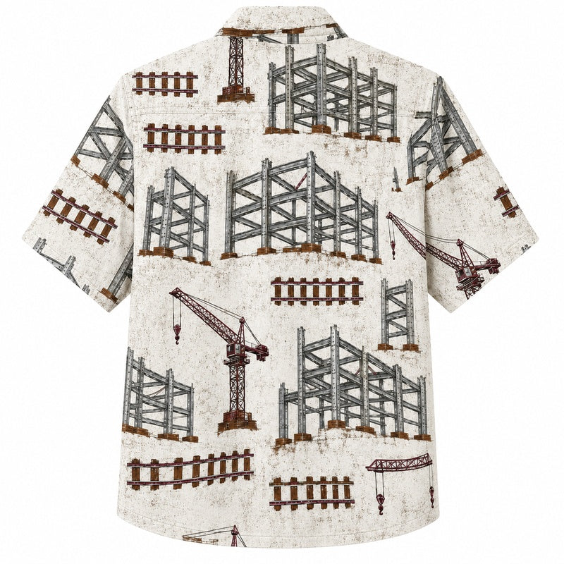 Labor Day Hawaiian Shirt - Steel Crane & Scaffold Site Print for Men