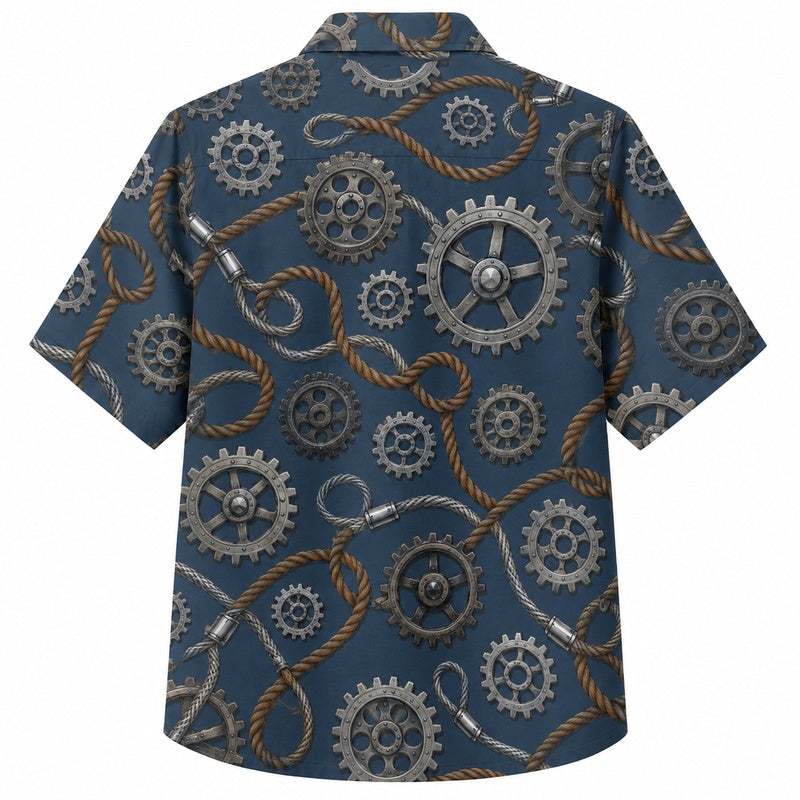 Labor Day Hawaiian Shirt - Steel Gear & Rope Machinery Print for Men