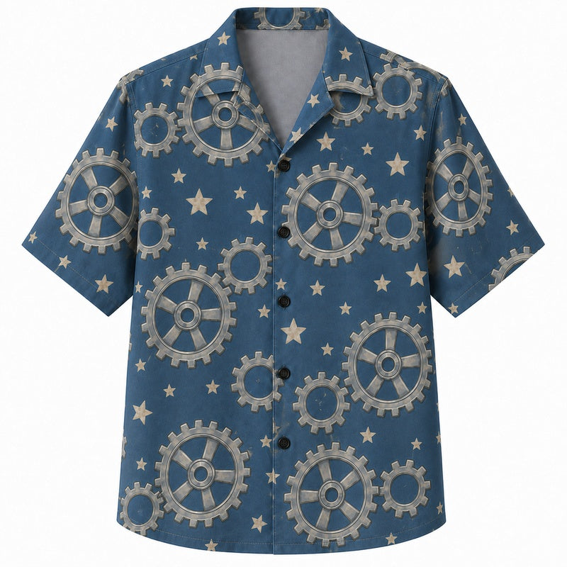 Labor Day Hawaiian Shirt - Steel Gear & Starlit Sky Print for Men