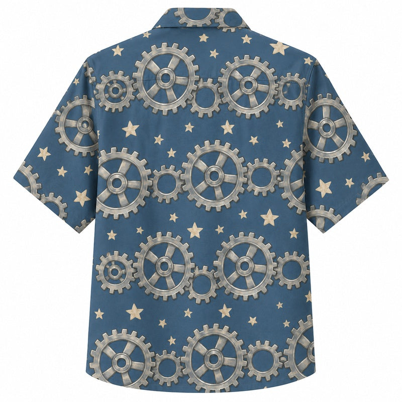Labor Day Hawaiian Shirt - Steel Gear & Starlit Sky Print for Men