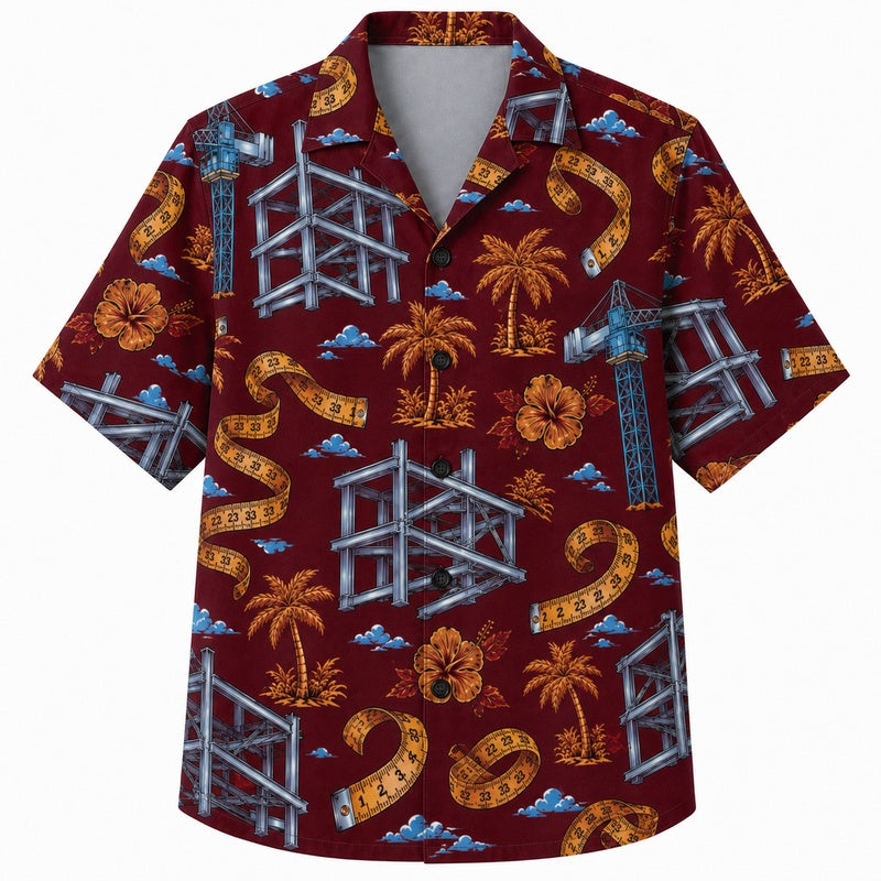 Labor Day Hawaiian Shirt - Steel Tower & Palm Ribbon Print for Men