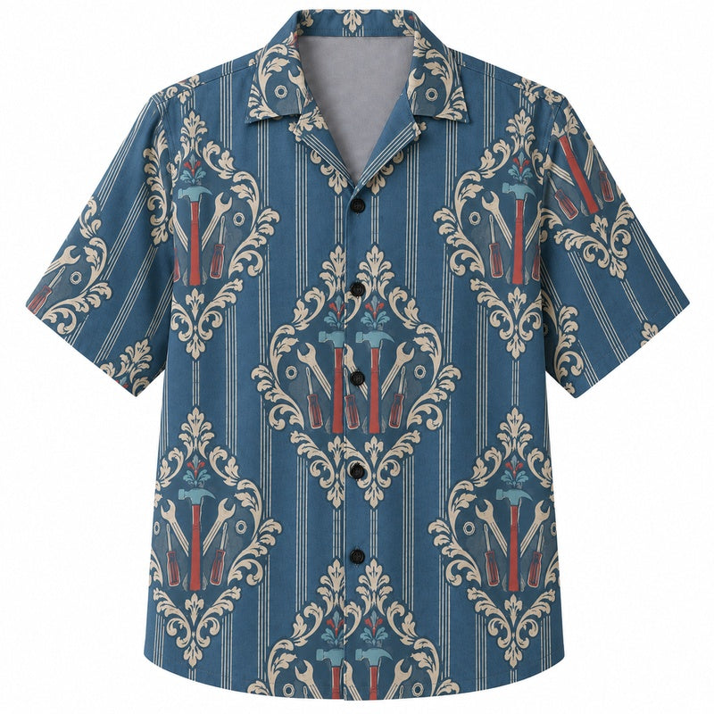 Labor Day Hawaiian Shirt- Striped Damask Tool Print for the Weekend