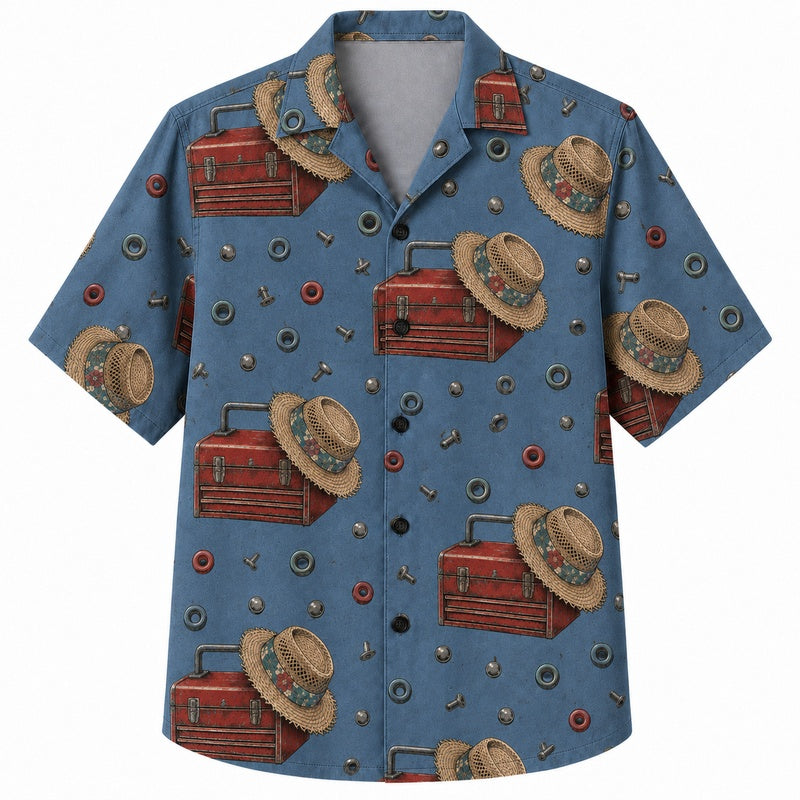 Labor Day Hawaiian Shirt- Toolbox and Hard Hat Workwear Print