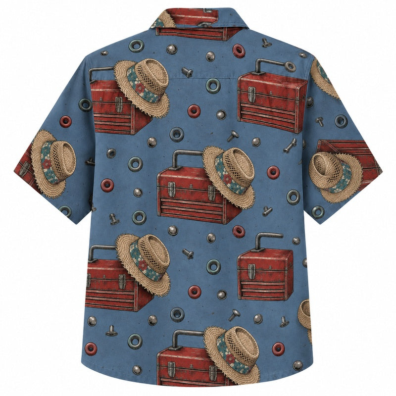 Labor Day Hawaiian Shirt- Toolbox and Hard Hat Workwear Print