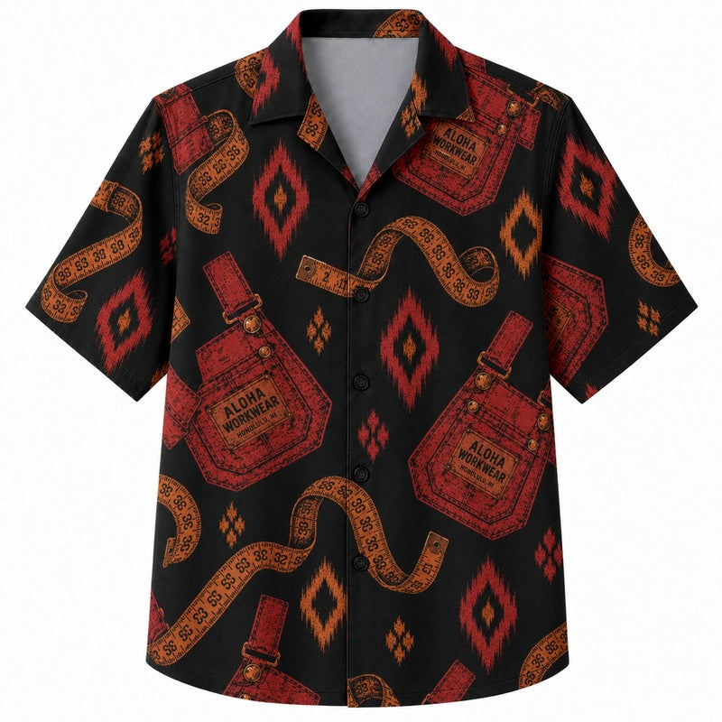 Labor Day Hawaiian Shirt- Toolbox and Tape Measure Print for Workers