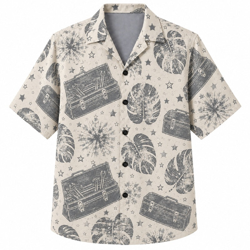 Labor Day Hawaiian Shirt - Toolbox & Starlit Monstera Print for Men