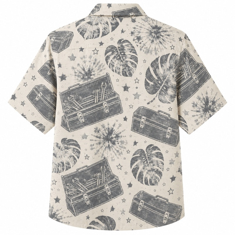 Labor Day Hawaiian Shirt - Toolbox & Starlit Monstera Print for Men