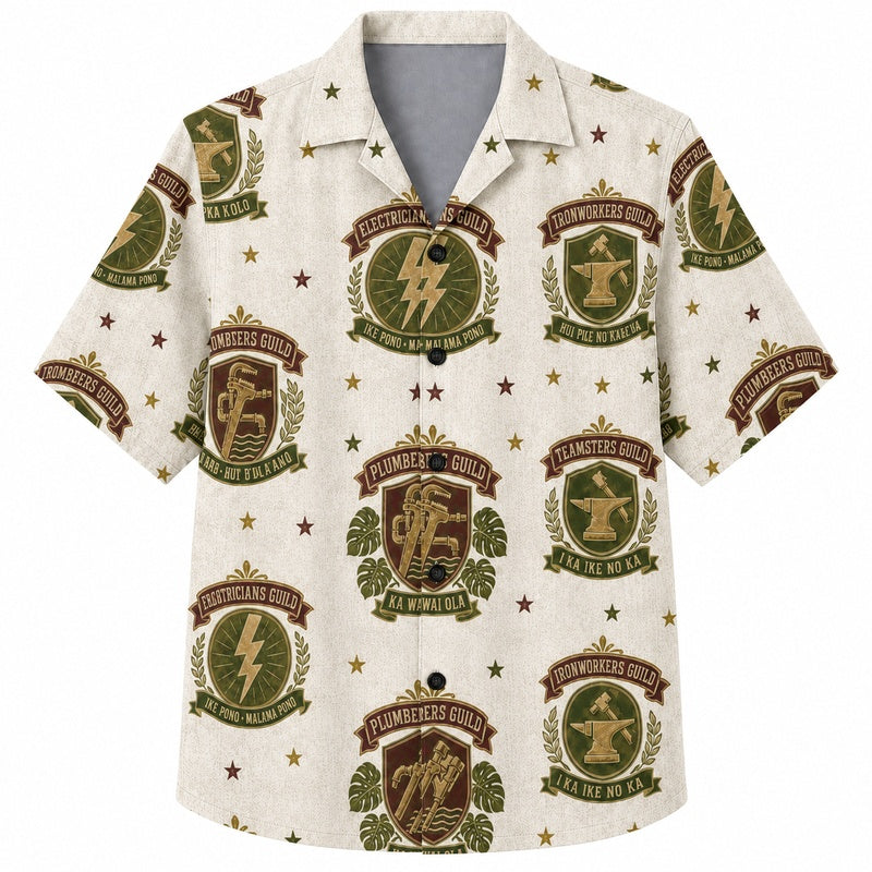 Labor Day Hawaiian Shirt- Trade Guild Crest Badge Print for the Holiday