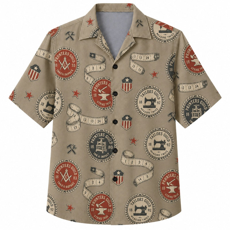 Labor Day Hawaiian Shirt- Union Badges and Hammer Emblem for Summer