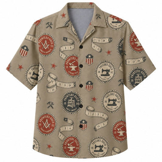 Labor Day Hawaiian Shirt- Union Badges and Hammer Emblem for Summer