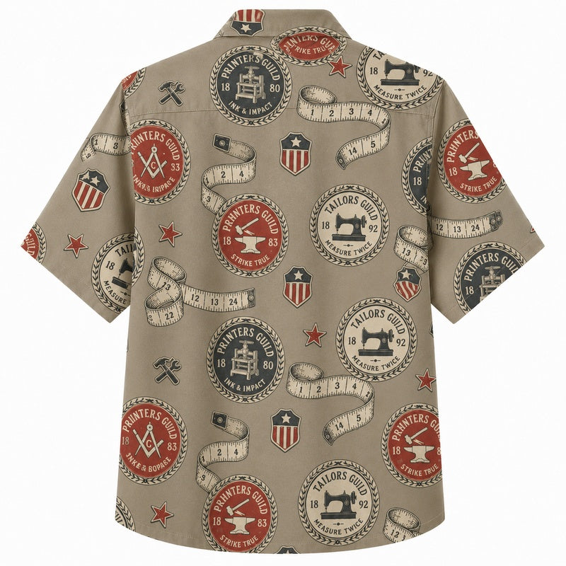 Labor Day Hawaiian Shirt- Union Badges and Hammer Emblem for Summer