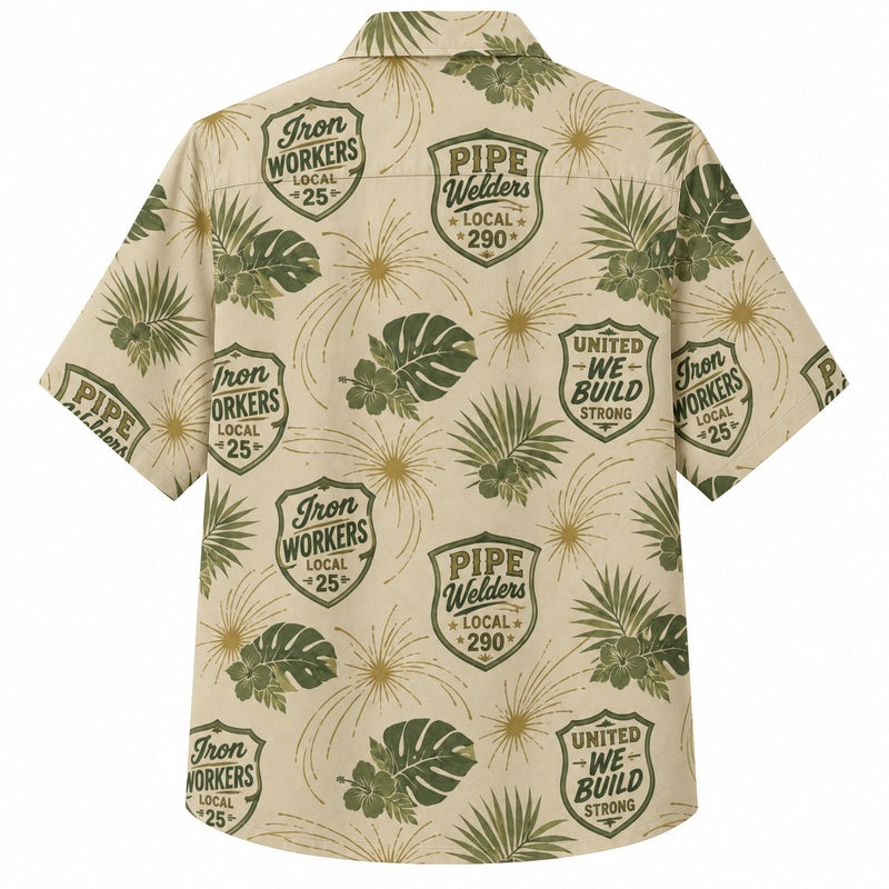 Labor Day Hawaiian Shirt- Union Local Badge and Monstera for the Season