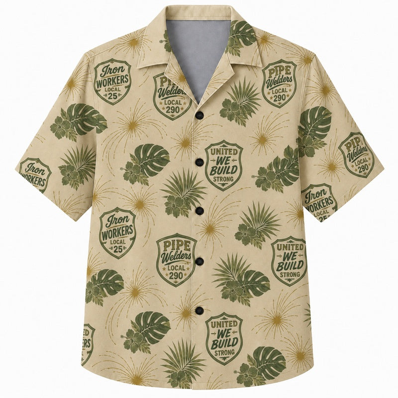 Labor Day Hawaiian Shirt- Union Local Badge and Monstera for the Season