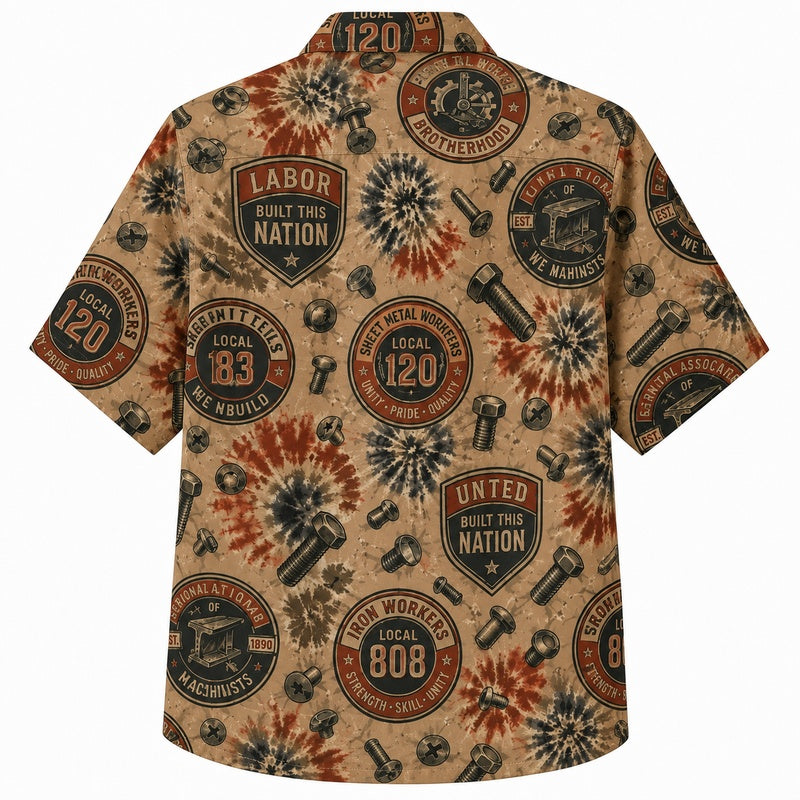 Labor Day Hawaiian Shirt- Union Local Badge Print for the Long Weekend