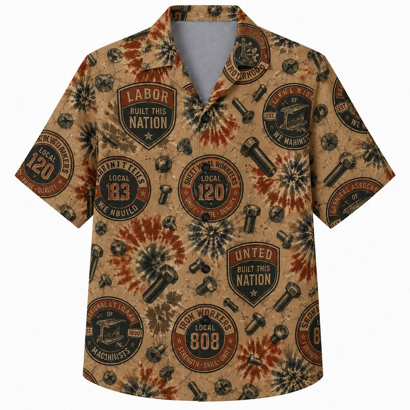 Labor Day Hawaiian Shirt- Union Local Badge Print for the Long Weekend