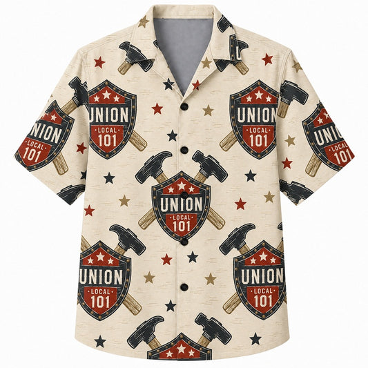 Labor Day Hawaiian Shirt- Union Shield and Crossed Hammer for Summer