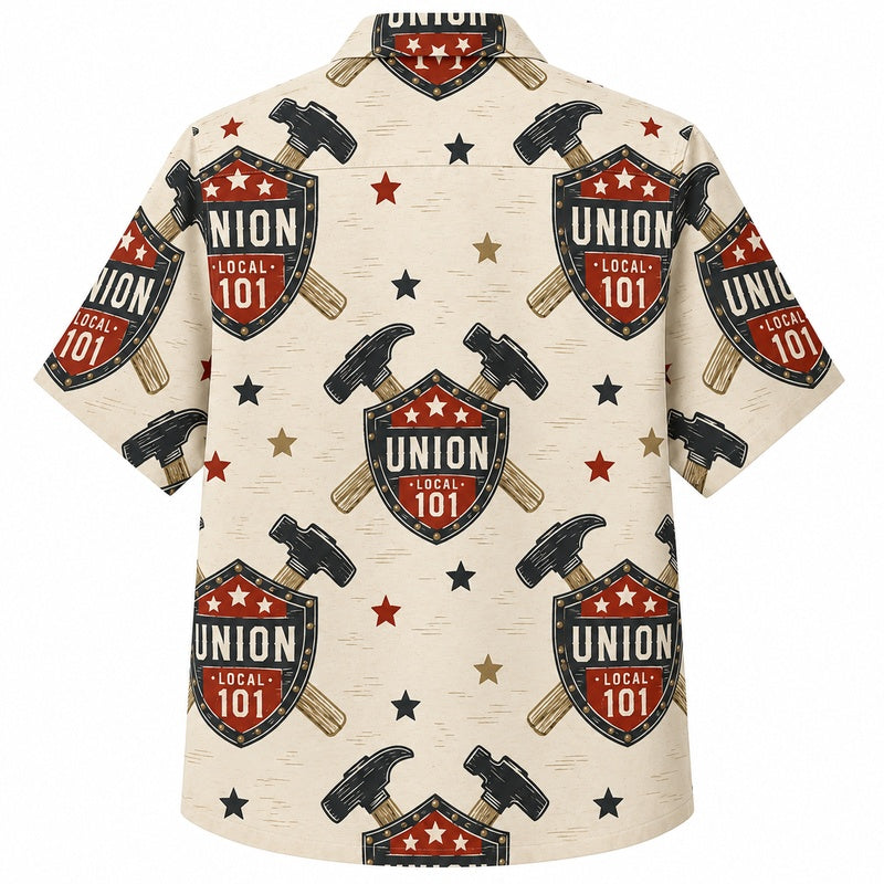 Labor Day Hawaiian Shirt- Union Shield and Crossed Hammer for Summer