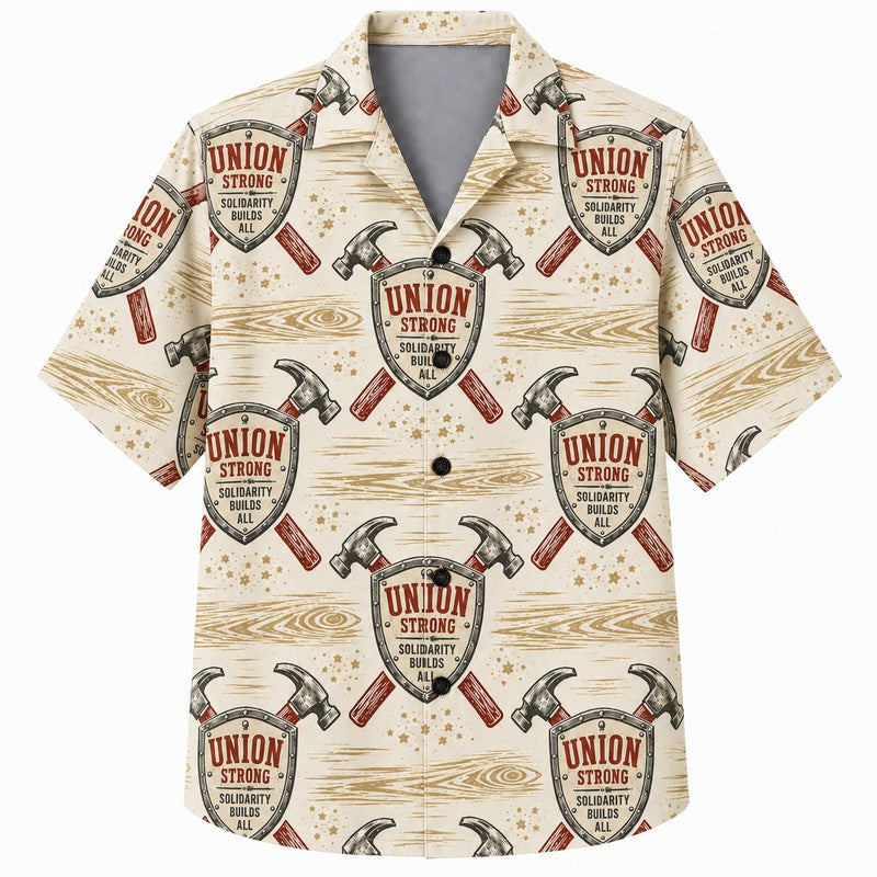 Labor Day Hawaiian Shirt- Union Shield and Crossed Tools for Summer