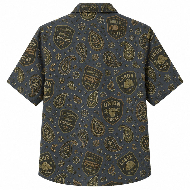 Labor Day Hawaiian Shirt- Union Strong Badge Print for the Cookout
