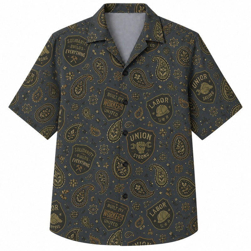 Labor Day Hawaiian Shirt- Union Strong Badge Print for the Cookout