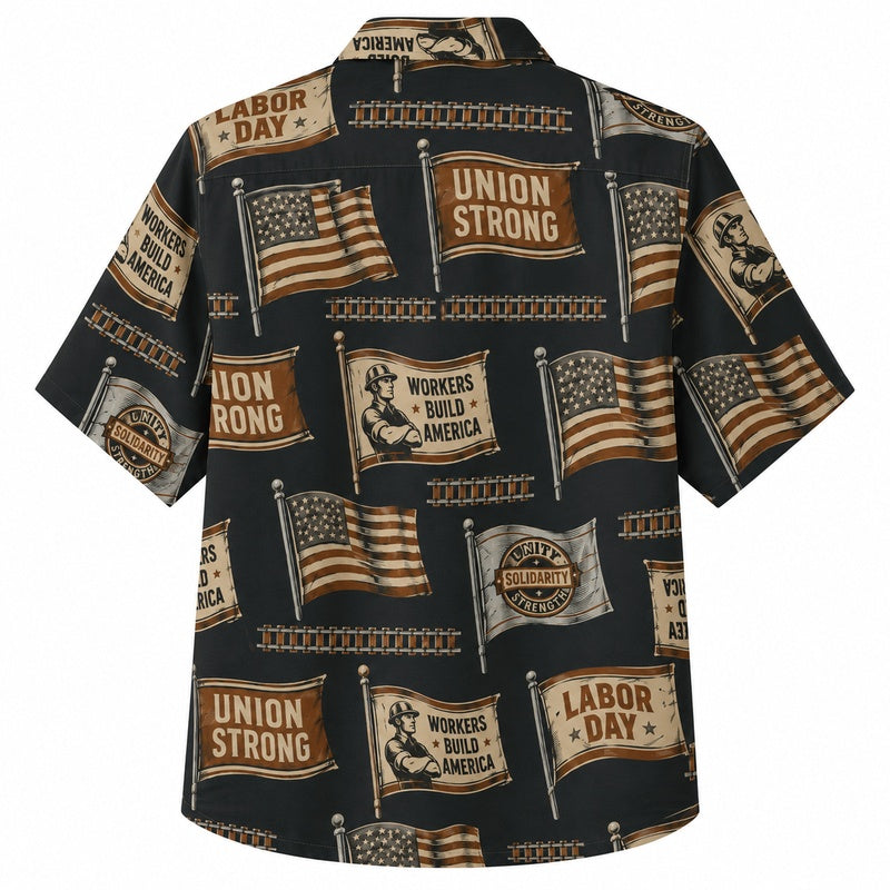 Labor Day Hawaiian Shirt - Union Strong Patchwork Print for Men