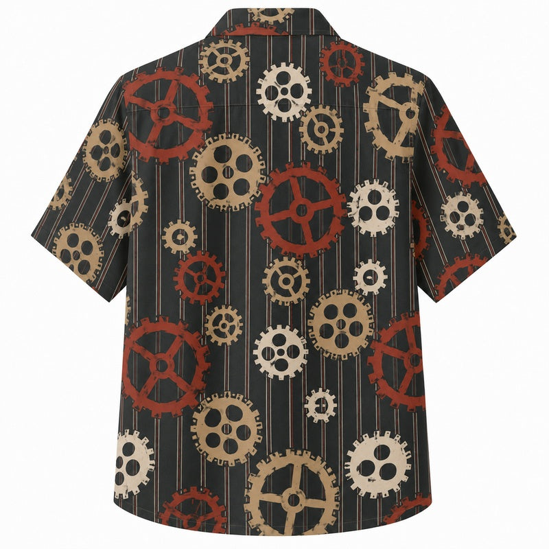 Labor Day Hawaiian Shirt- Vintage Gear and Cog Print for the Weekend