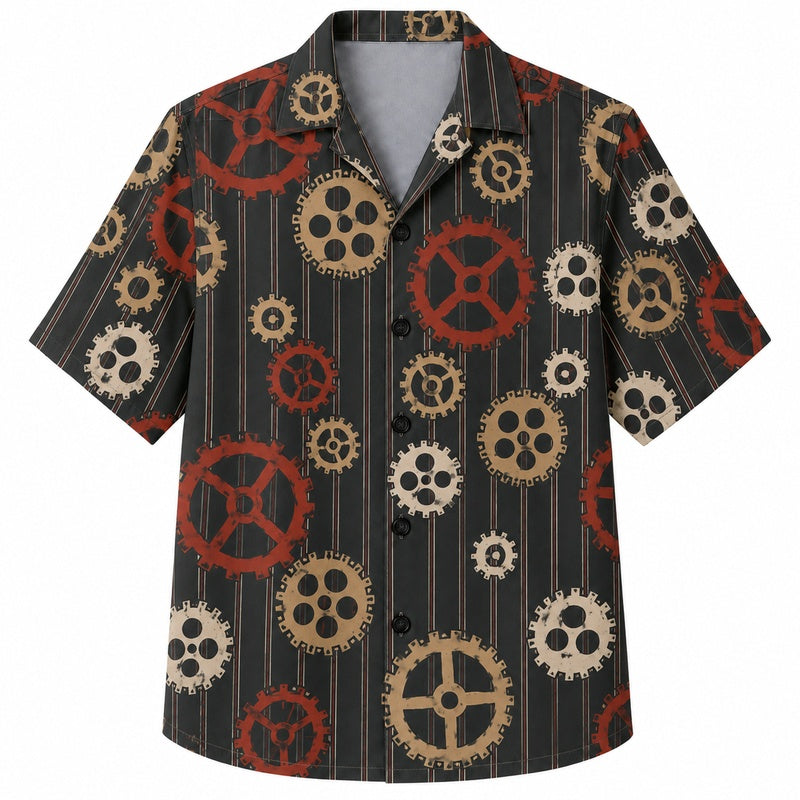 Labor Day Hawaiian Shirt- Vintage Gear and Cog Print for the Weekend