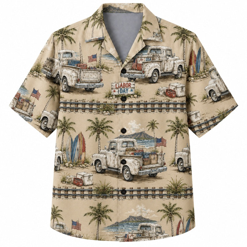 Labor Day Hawaiian Shirt - Vintage Pickup & Palm Beach Print for Men