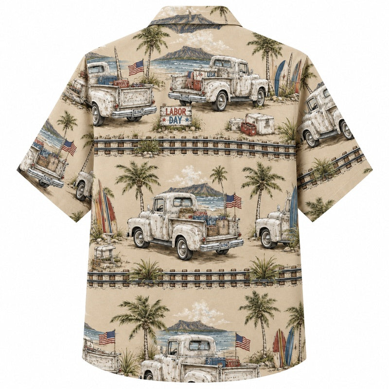 Labor Day Hawaiian Shirt - Vintage Pickup & Palm Beach Print for Men