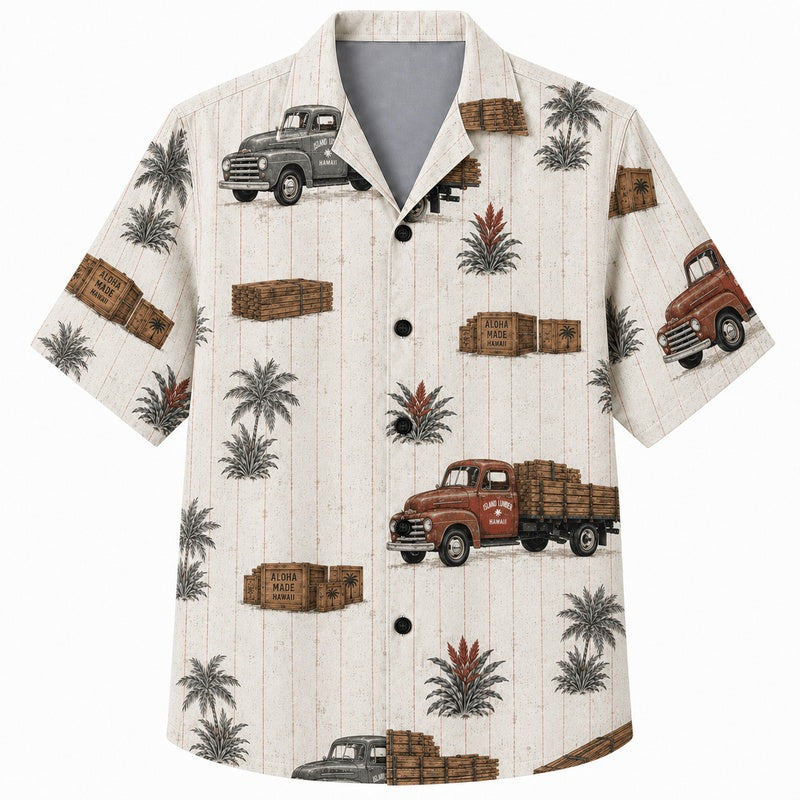 Labor Day Hawaiian Shirt- Vintage Pickup Truck and Palm Print