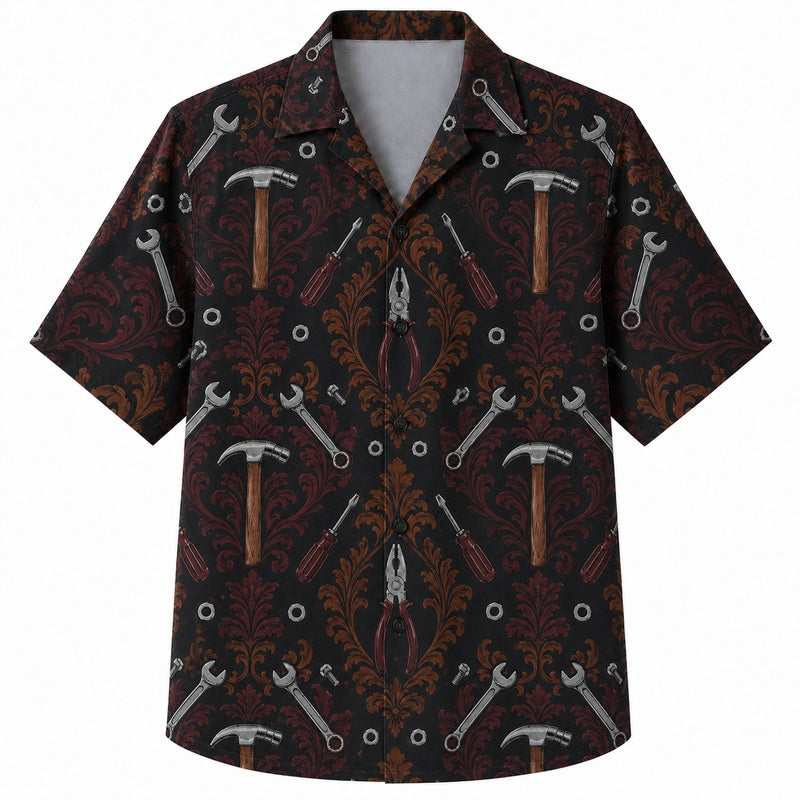 Labor Day Hawaiian Shirt - Vintage Tool Damask Weave Print for Men