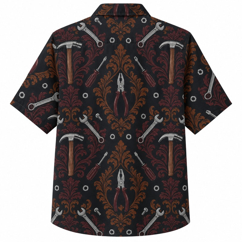 Labor Day Hawaiian Shirt - Vintage Tool Damask Weave Print for Men