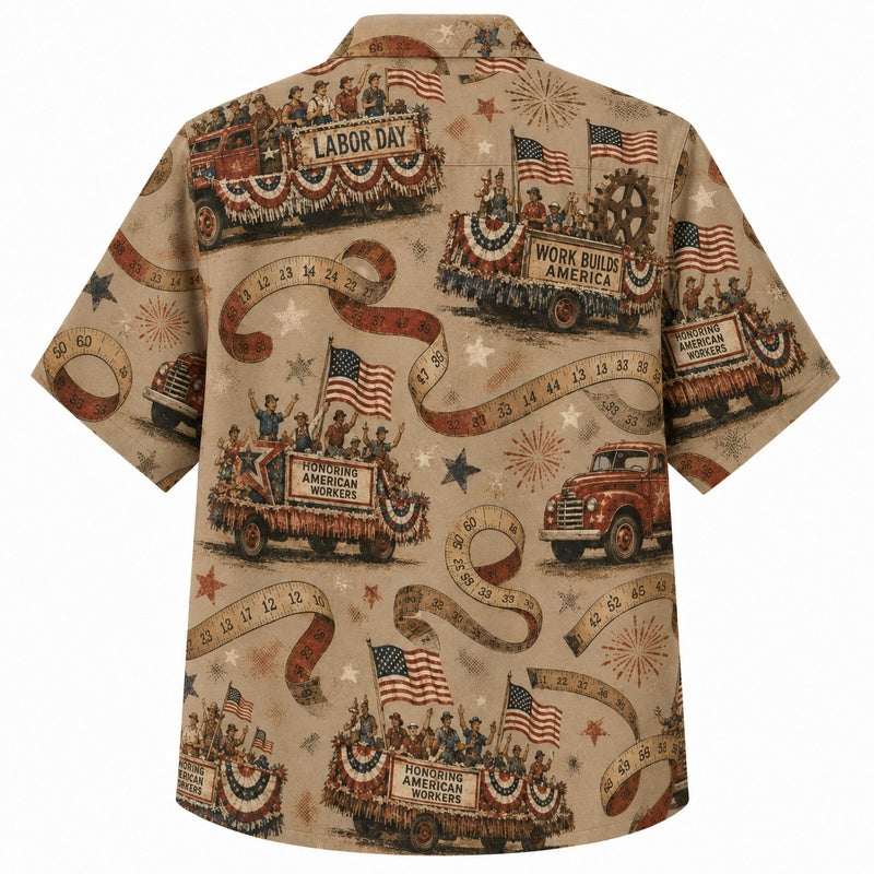 Labor Day Hawaiian Shirt- Vintage Trucks and Americana Trail