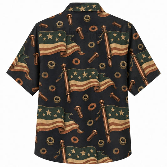 Labor Day Hawaiian Shirt with American Flag Wrench Print for Men and Women