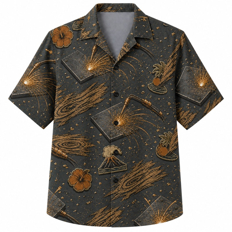 Labor Day Hawaiian Shirt with Anvil Spark Hibiscus Print for Men and Women