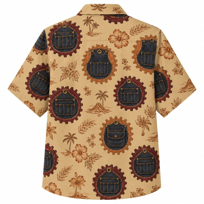 Labor Day Hawaiian Shirt with Barrel Gear Palm Print for Men and Women