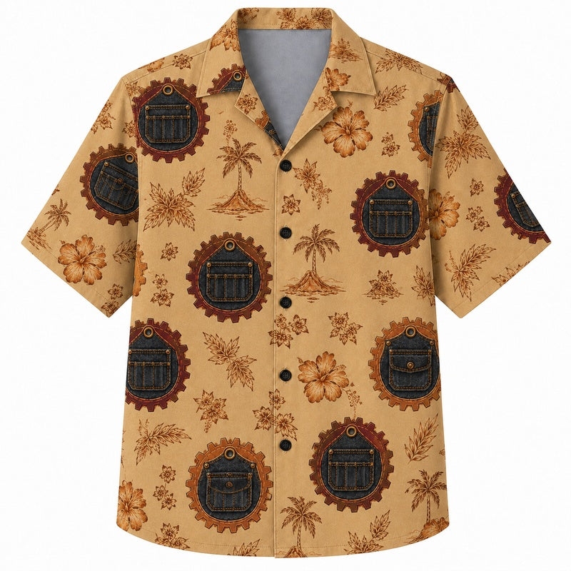 Labor Day Hawaiian Shirt with Barrel Gear Palm Print for Men and Women