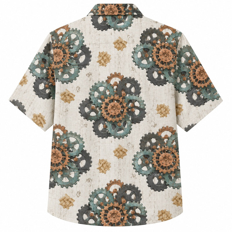 Labor Day Hawaiian Shirt with Cog Gear Bloom Print for Men and Women