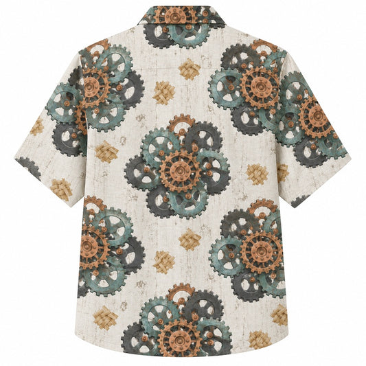 Labor Day Hawaiian Shirt with Cog Gear Bloom Print for Men and Women