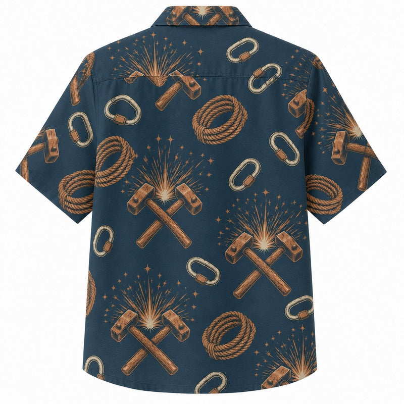 Labor Day Hawaiian Shirt with Crossed Hammer Horseshoe Print for Everyone