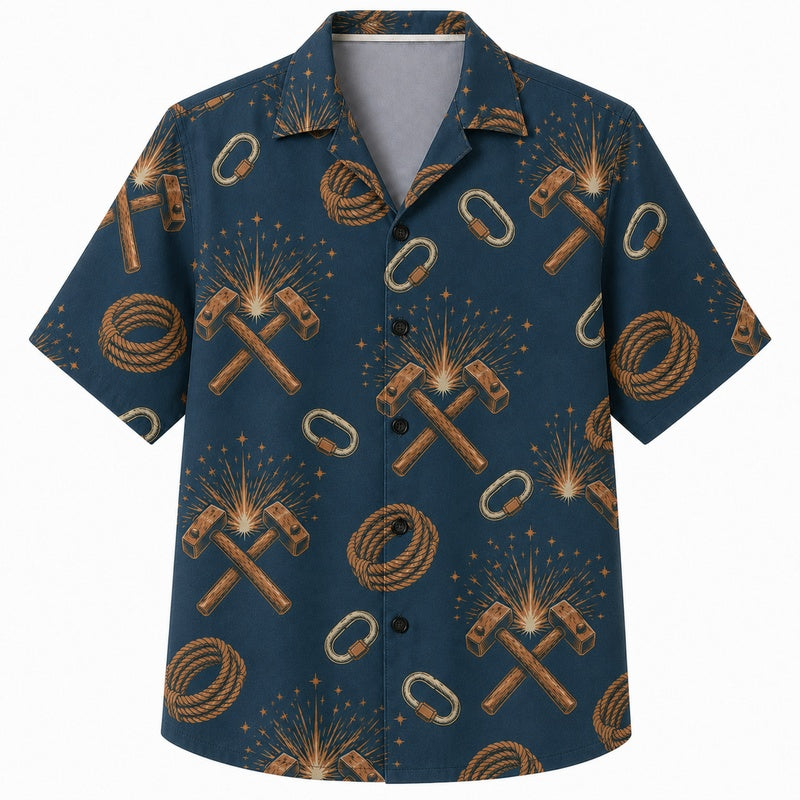 Labor Day Hawaiian Shirt with Crossed Hammer Horseshoe Print for Everyone