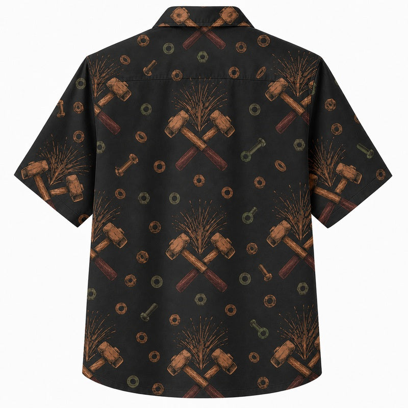Labor Day Hawaiian Shirt with Crossed Hammer Spark Print for Men and Women