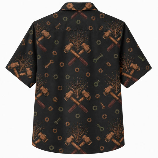 Labor Day Hawaiian Shirt with Crossed Hammer Spark Print for Men and Women