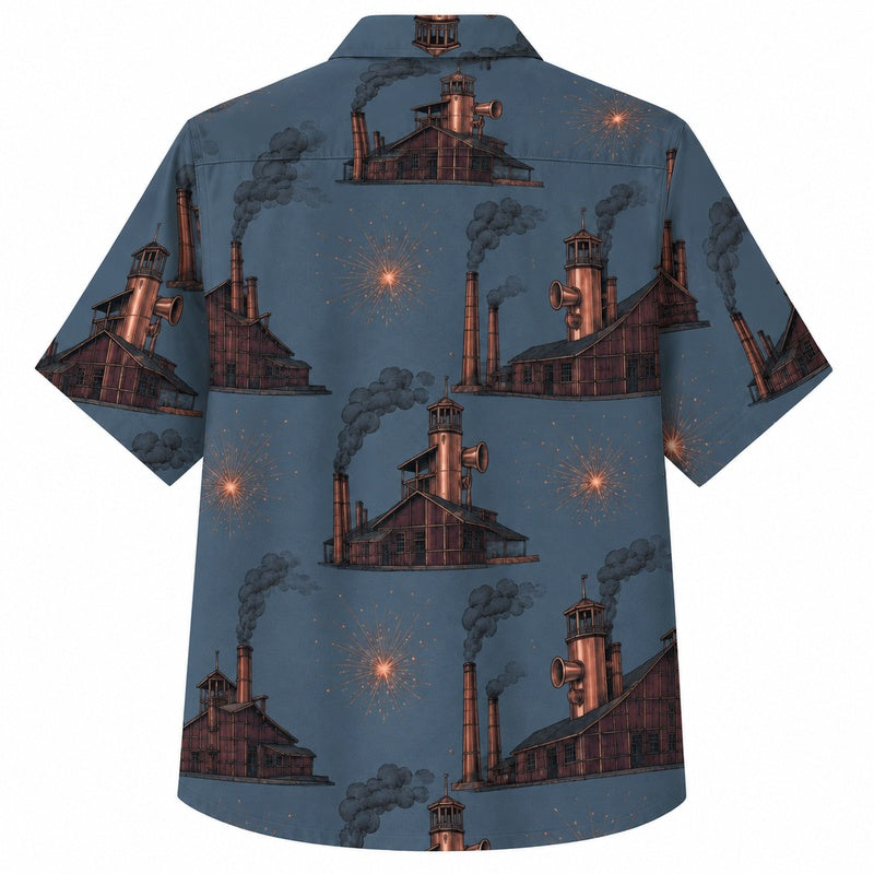 Labor Day Hawaiian Shirt with Factory Chimney Smoke Print for Men and Women