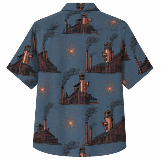 Labor Day Hawaiian Shirt with Factory Chimney Smoke Print for Men and Women