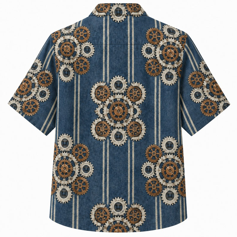 Labor Day Hawaiian Shirt with Gear Cluster Stripe Print for Men and Women