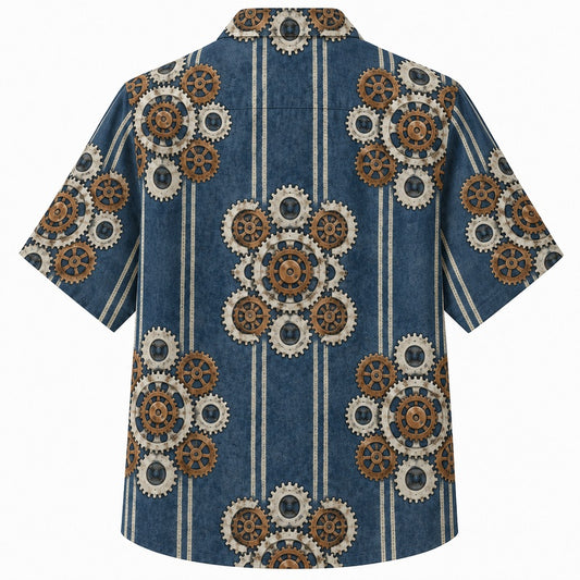 Labor Day Hawaiian Shirt with Gear Cluster Stripe Print for Men and Women