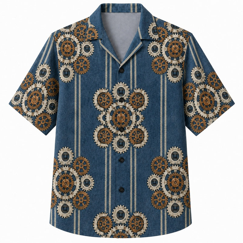 Labor Day Hawaiian Shirt with Gear Cluster Stripe Print for Men and Women