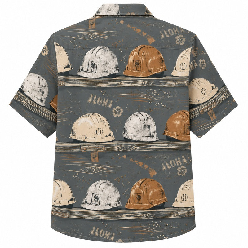 Labor Day Hawaiian Shirt with Hard Hat Helmet Row Print for Men and Women